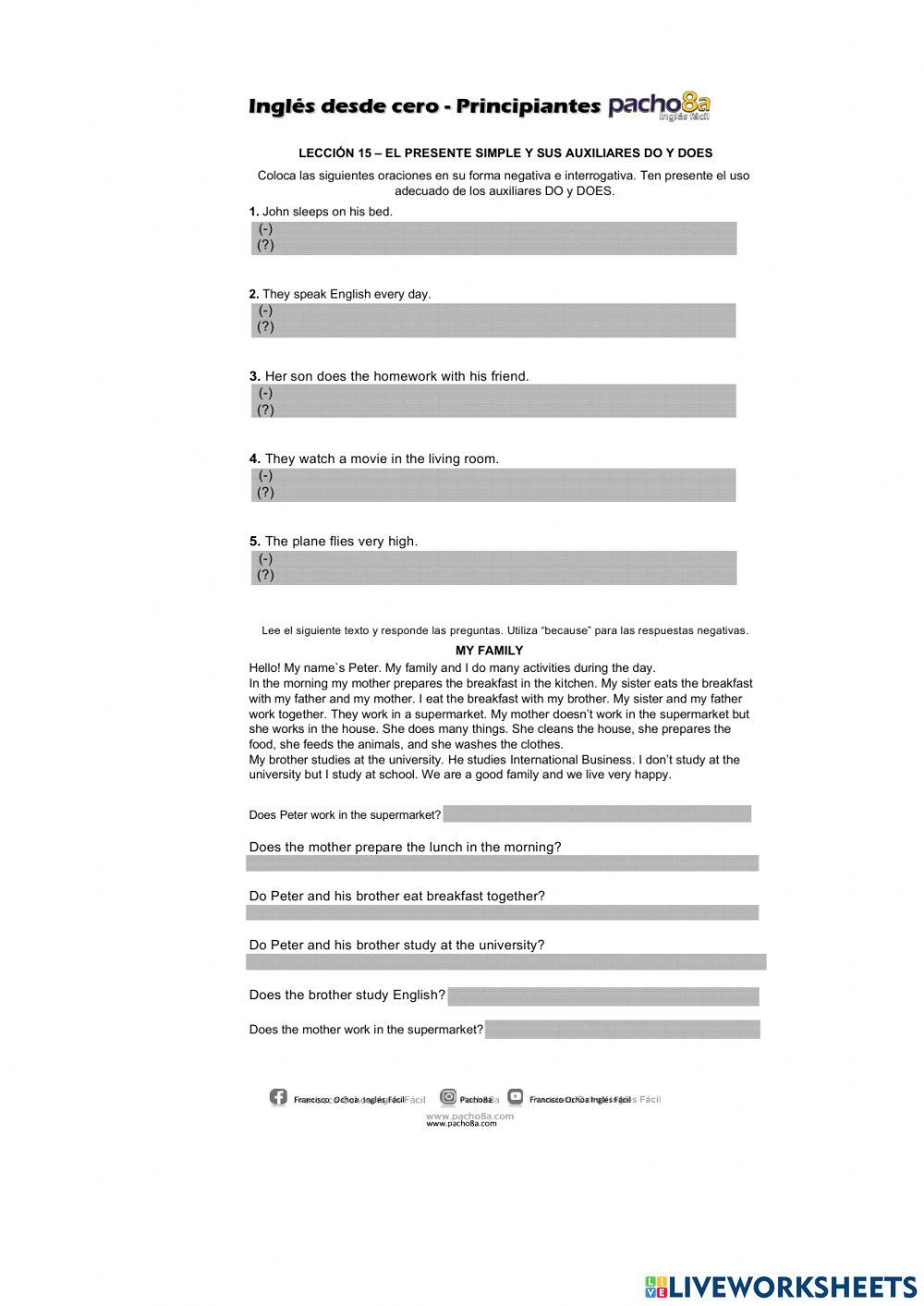 Lección 15 - El presente simple y sus auxiliares DO y DOES