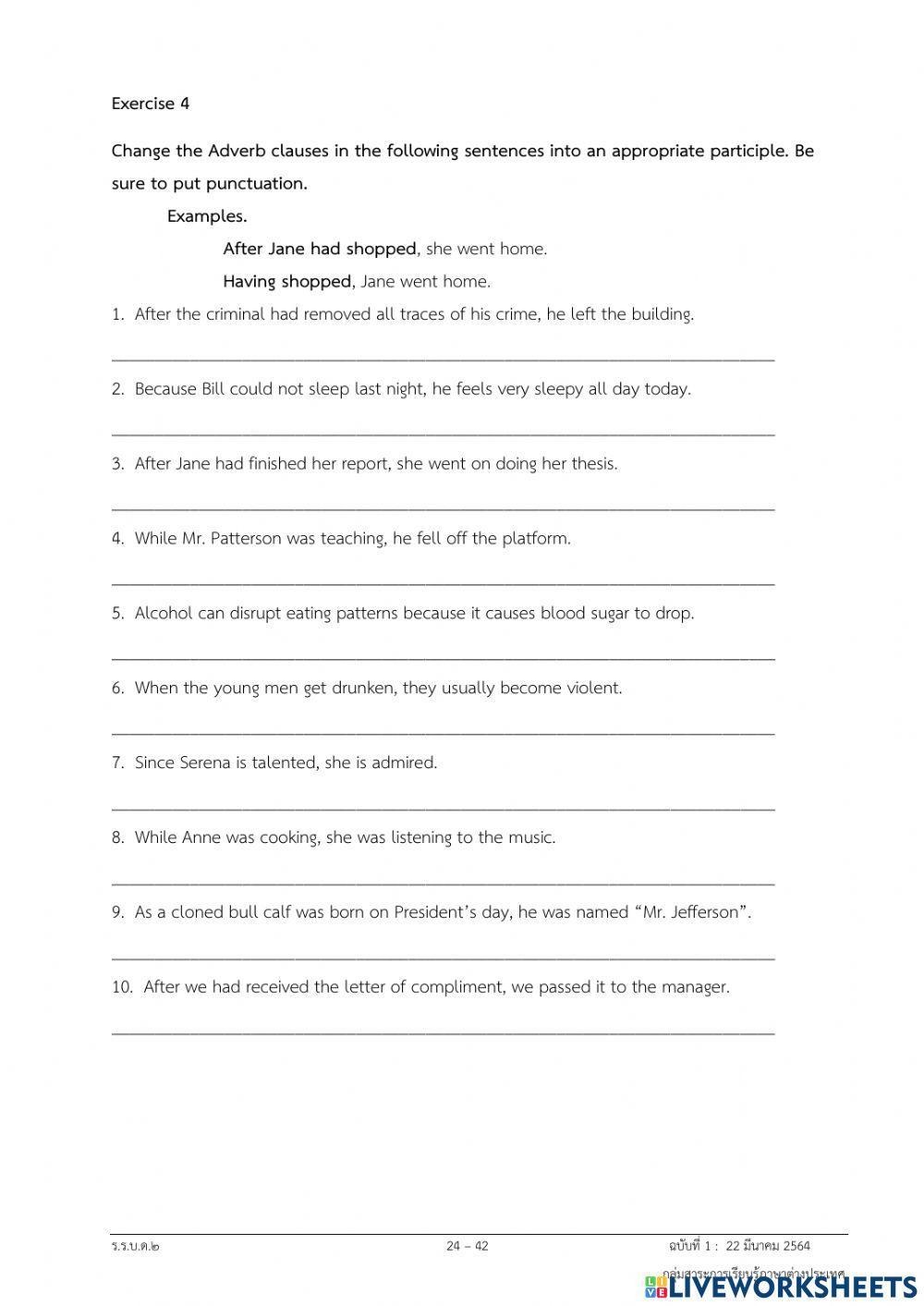 Participle Modifier : Exercise 4 1140289 Natthiya