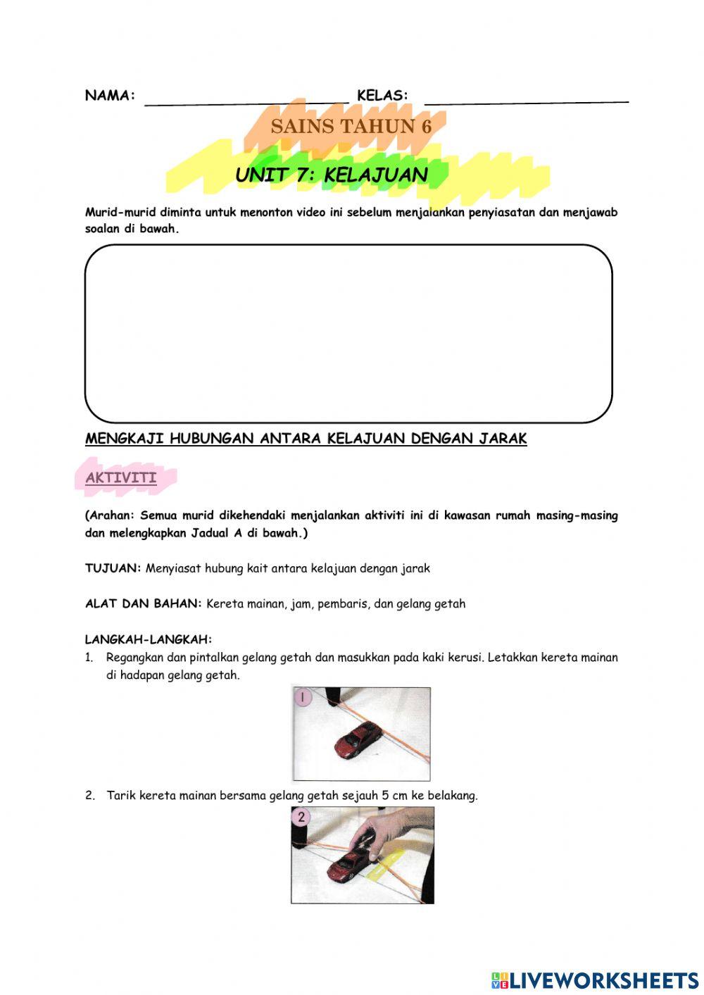 Sains tahun 6 unit 7 kelajuan