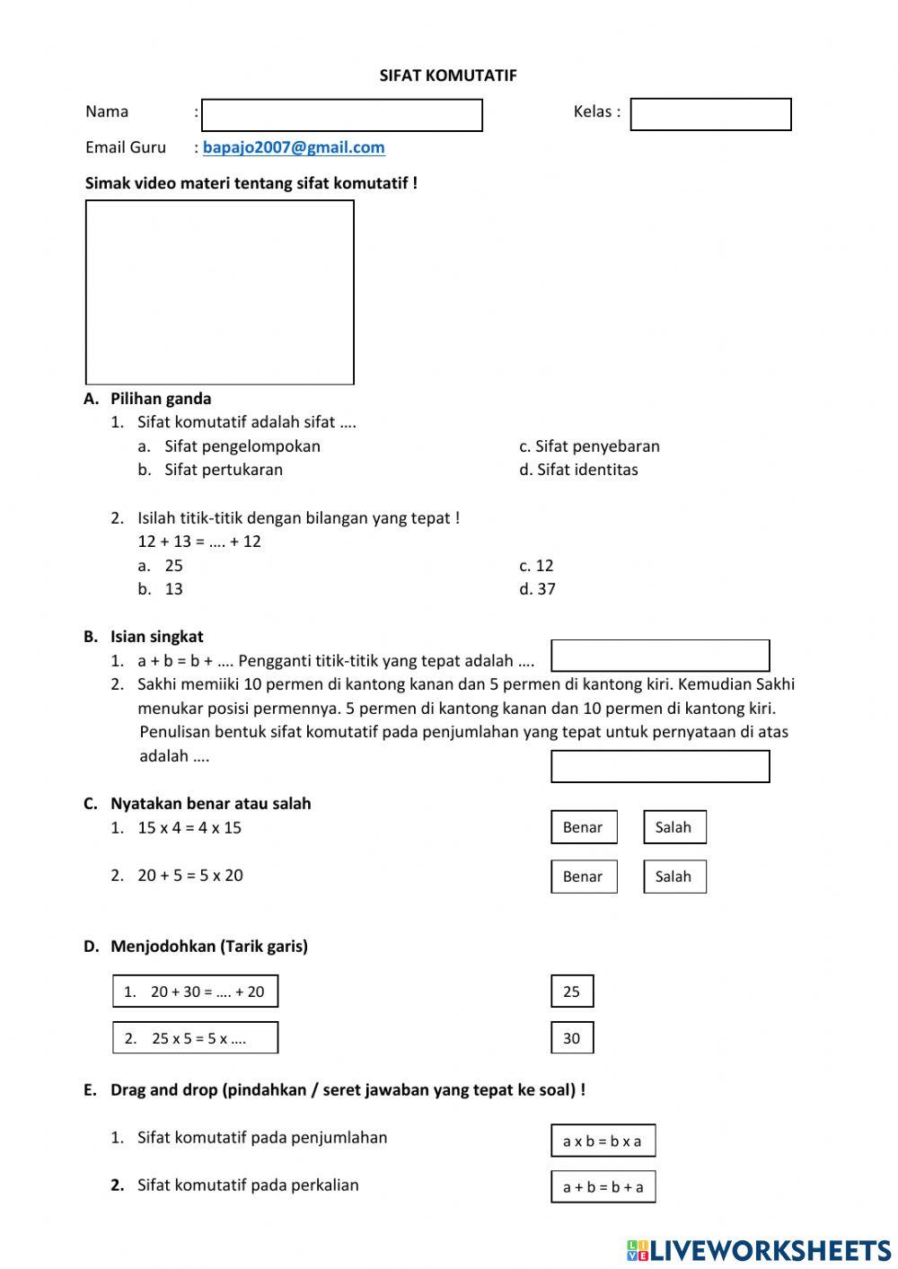 Bapa jo akm matematika bilangan cacah sifat komutatif
