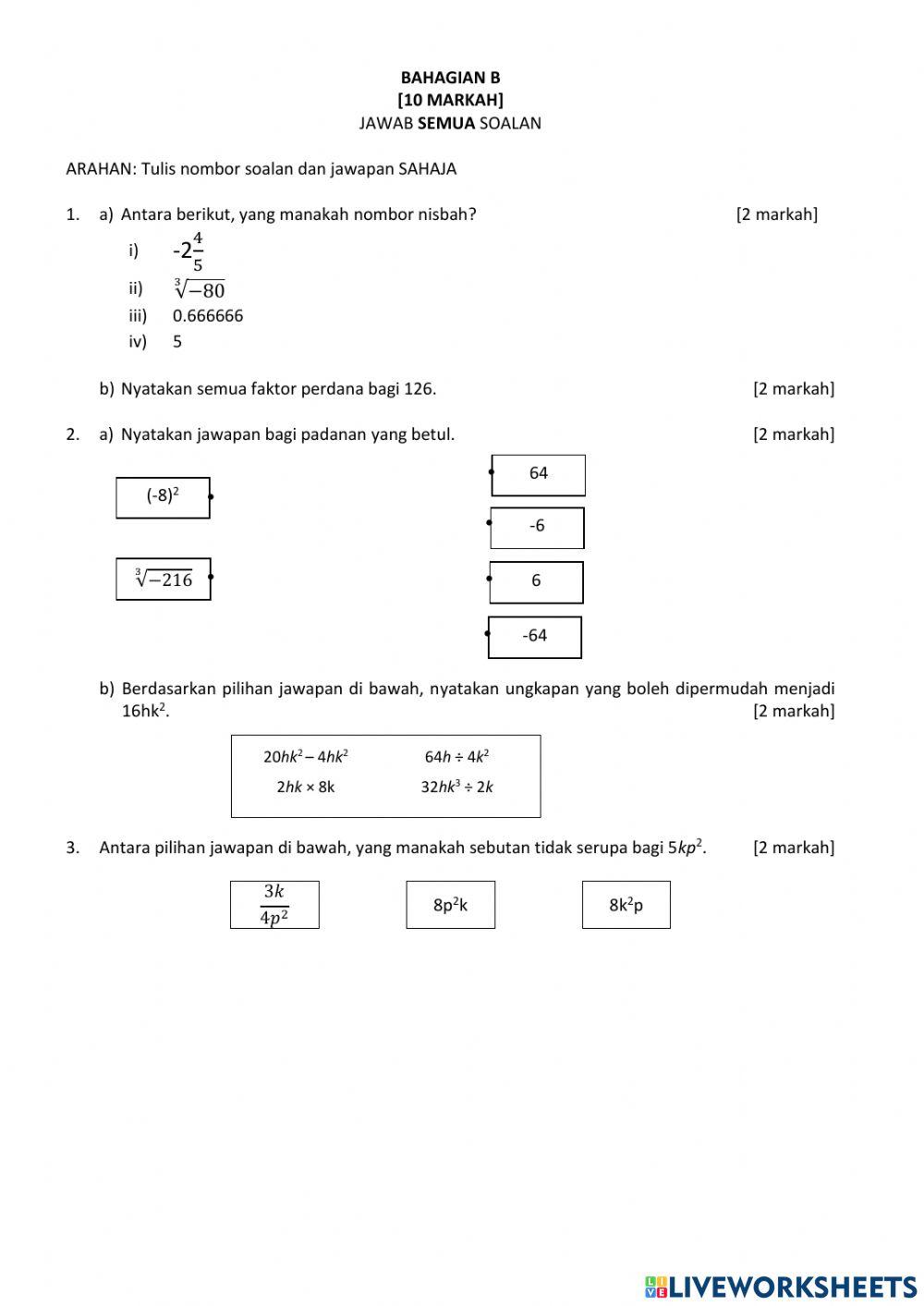 CAKNA MATEMATIK TINGKATAN 1