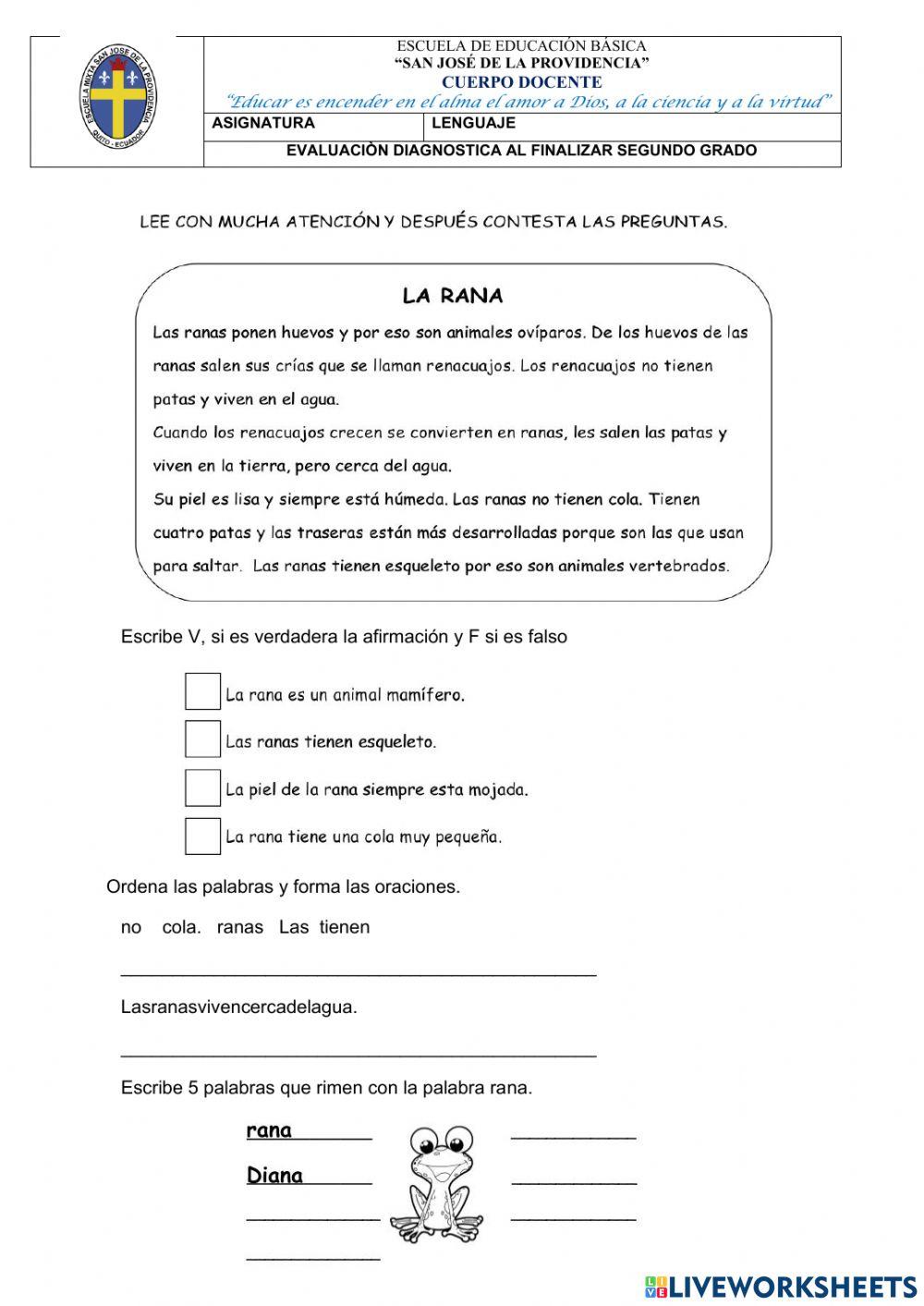 Evaluación diagnóstica segundo grado