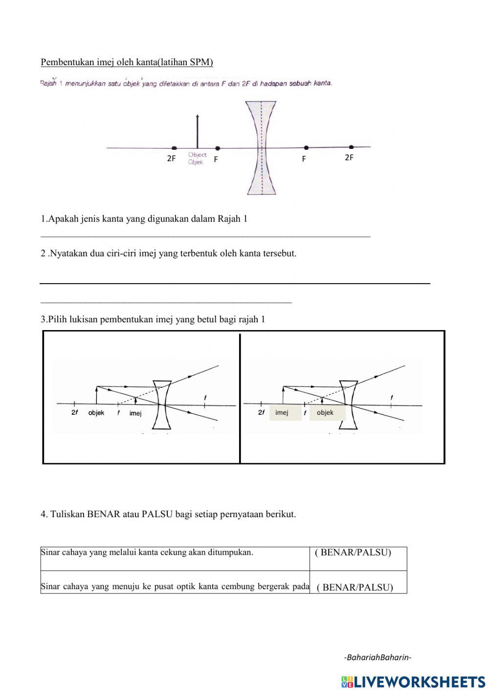 Ciri imej kanta cekung dan cembung