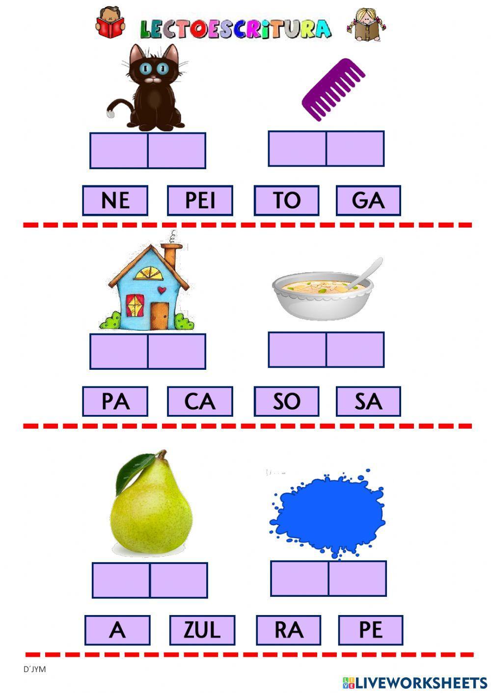 Lectoescritura de dos sílabas