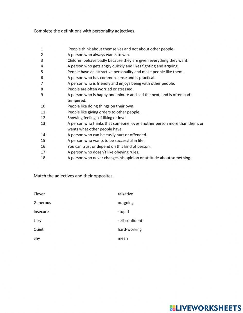 Personality adjectives