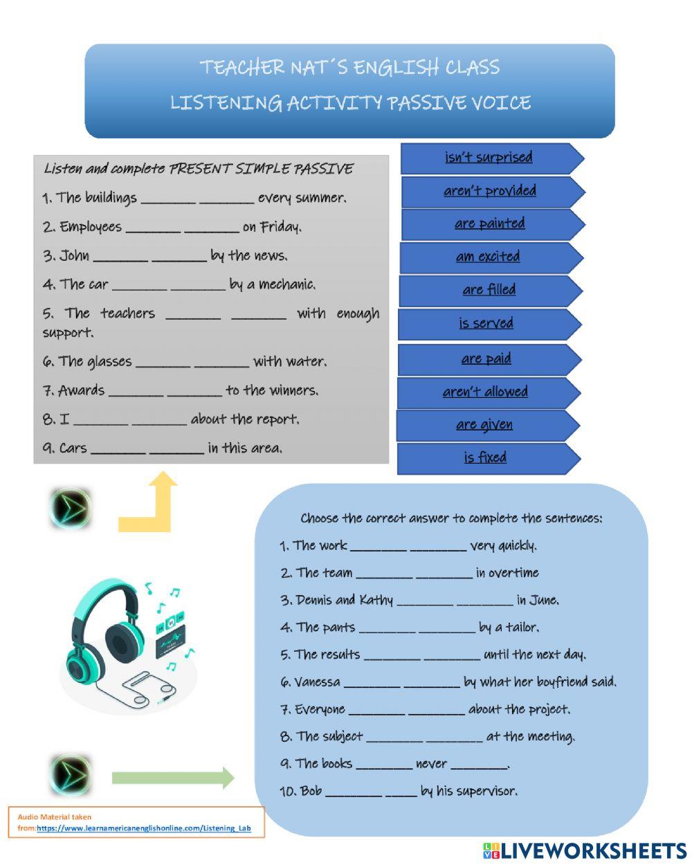listening quiz NYC and passive voice worksheet