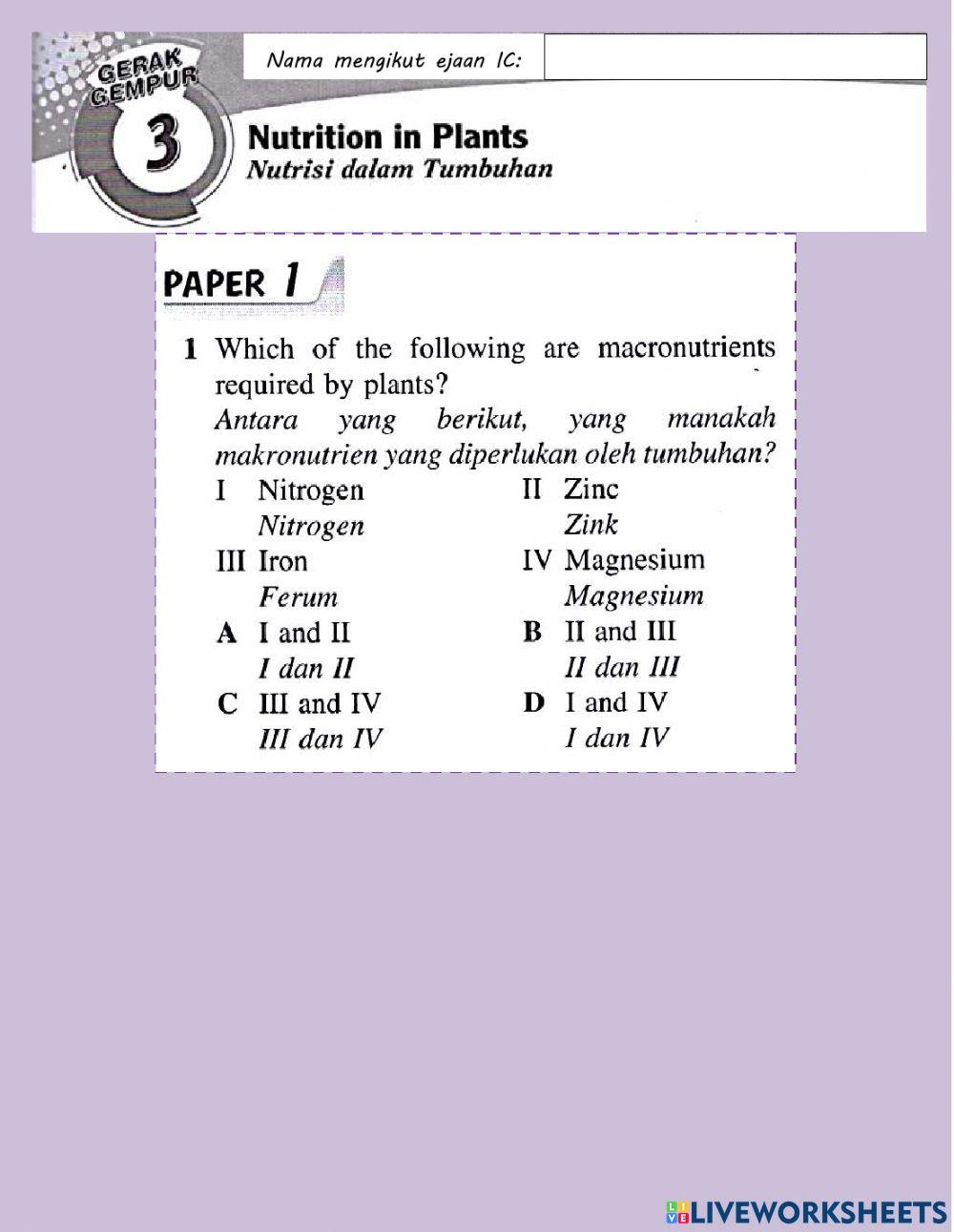 Nutrisi dalam tumbuhan