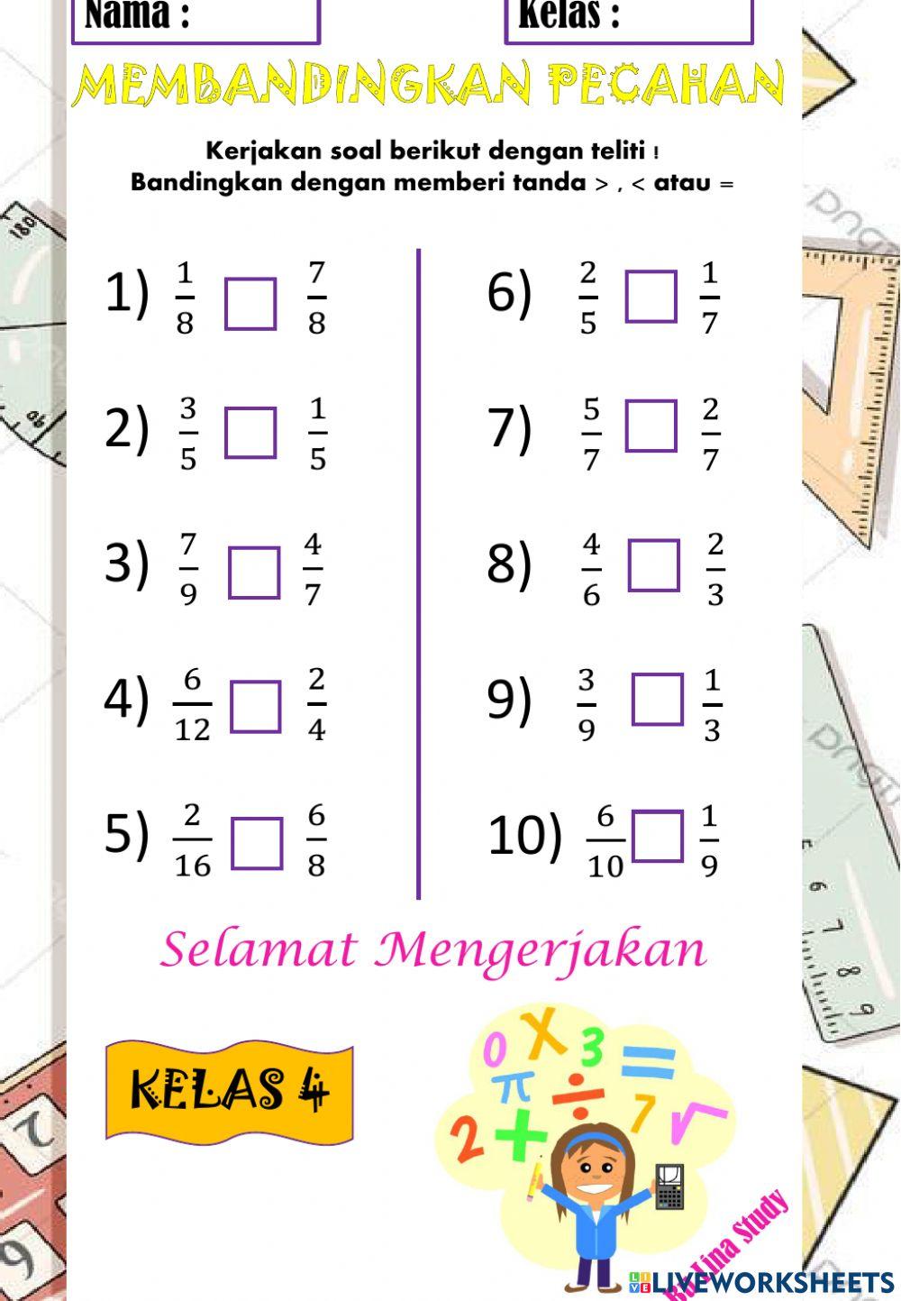 Membandingkan pecahan