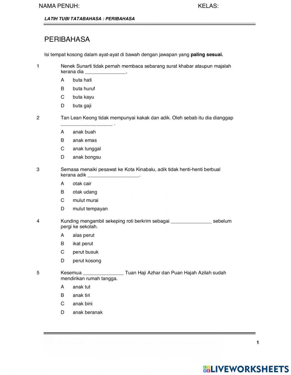 Latih Tubi Tatabahasa - Peribahasa