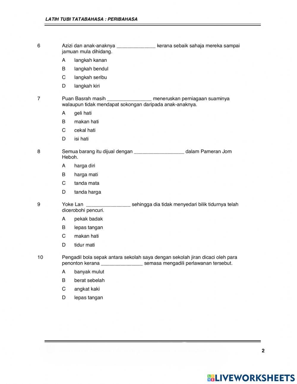 Latih Tubi Tatabahasa - Peribahasa