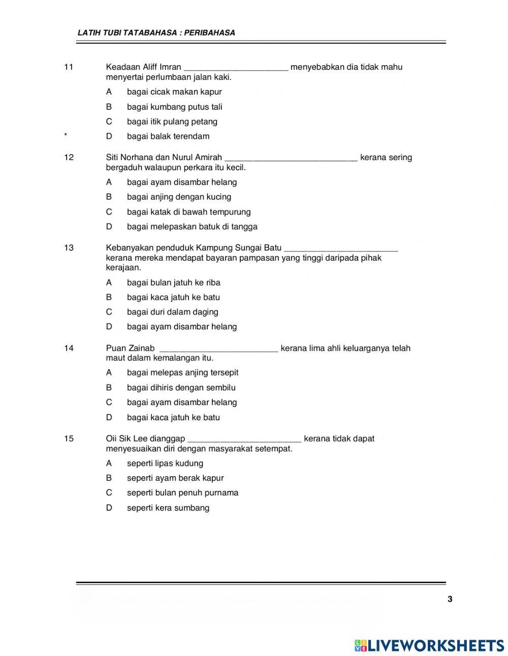 Latih Tubi Tatabahasa - Peribahasa