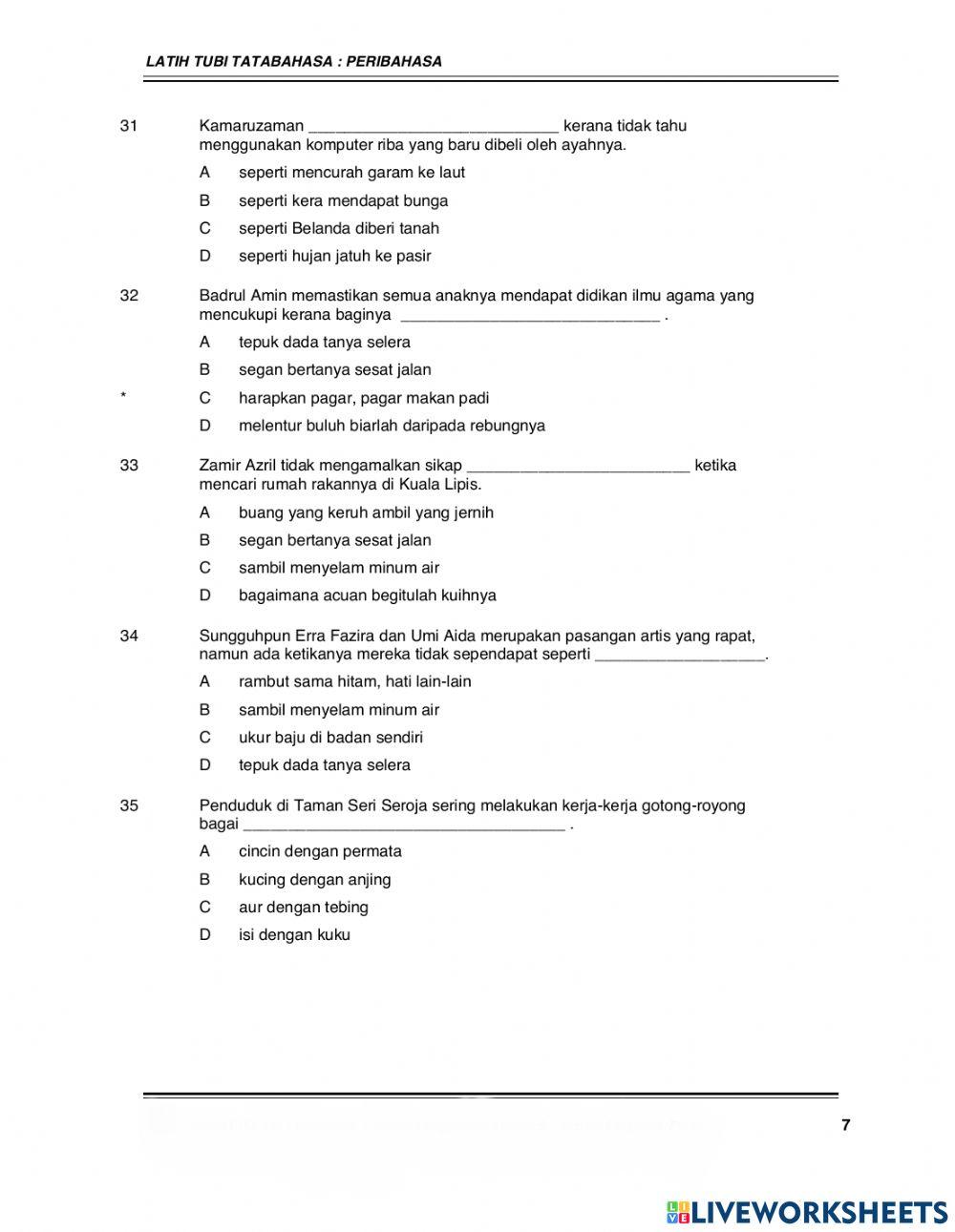 Latih Tubi Tatabahasa - Peribahasa