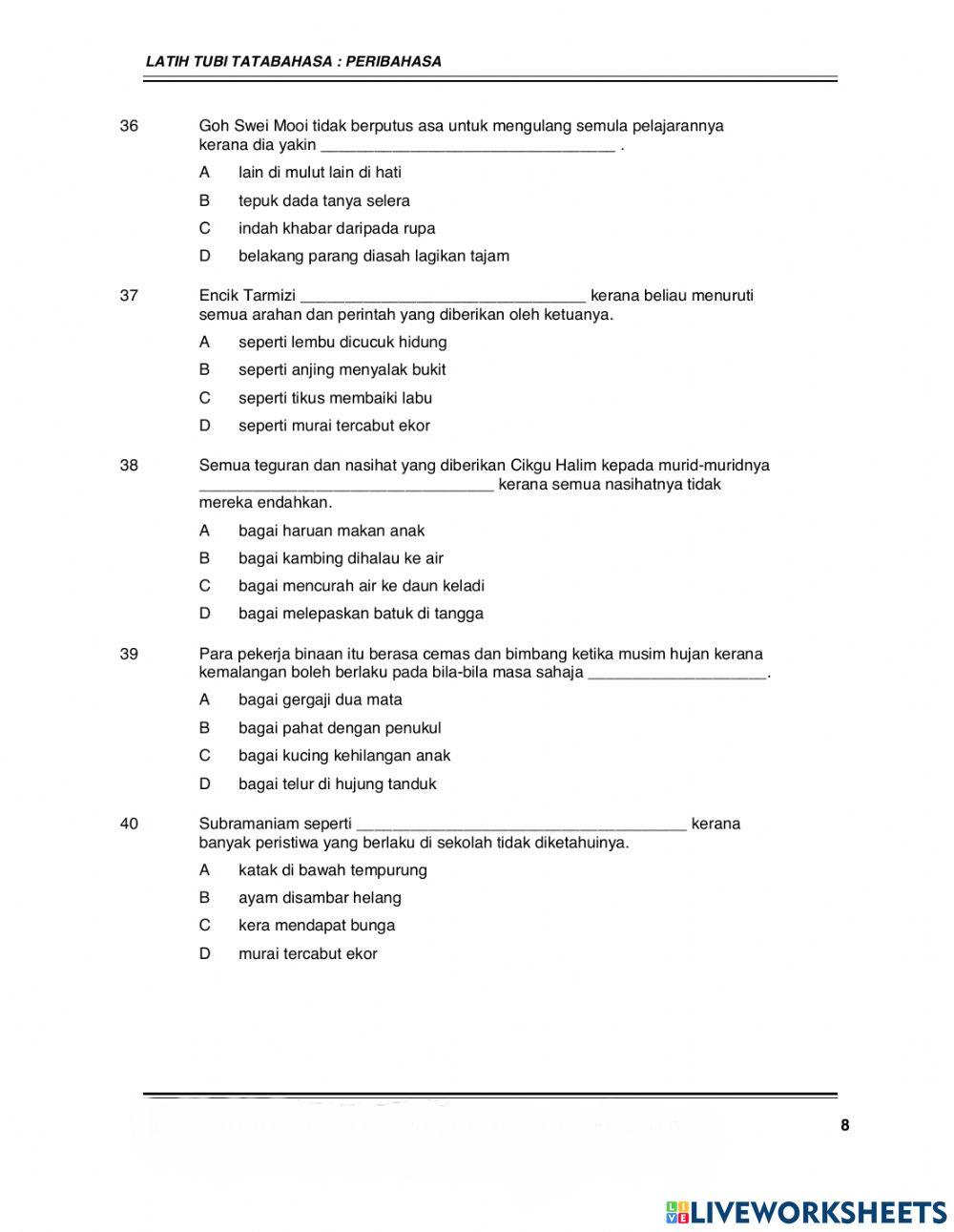 Latih Tubi Tatabahasa - Peribahasa