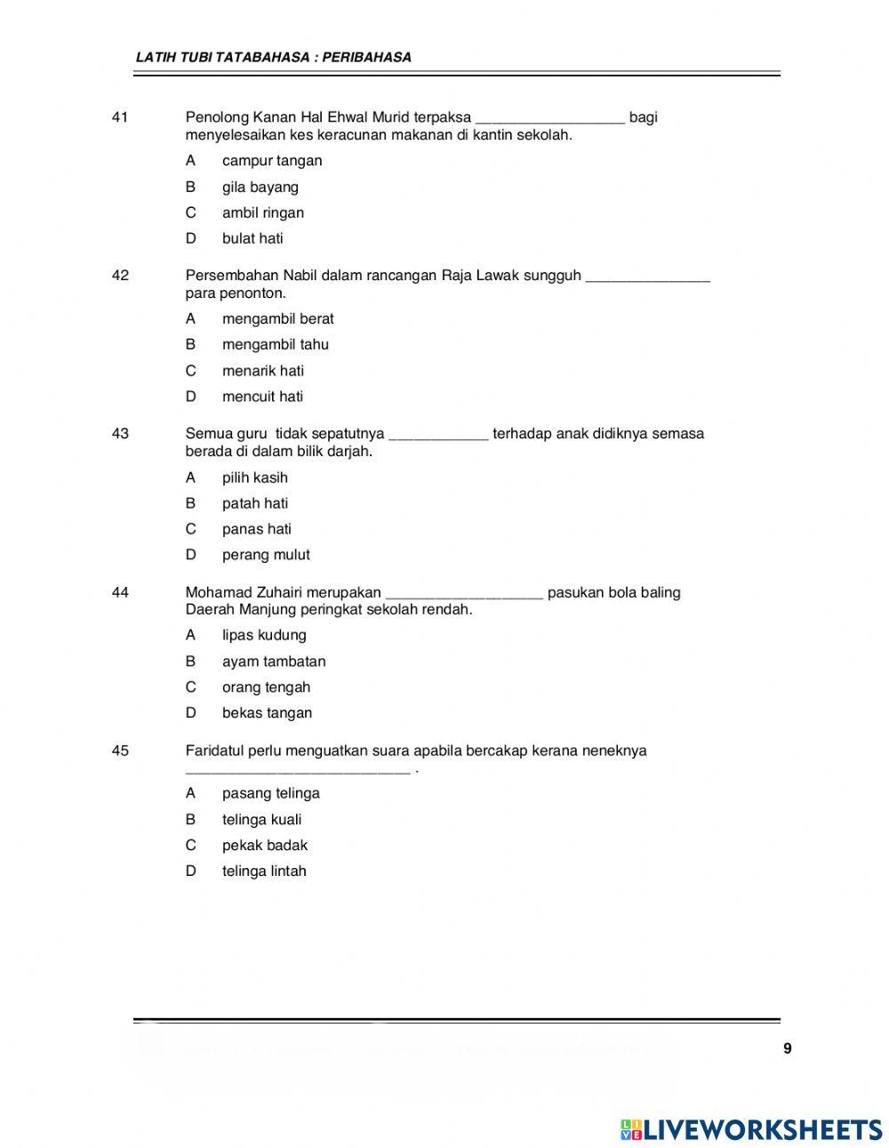 Latih Tubi Tatabahasa - Peribahasa