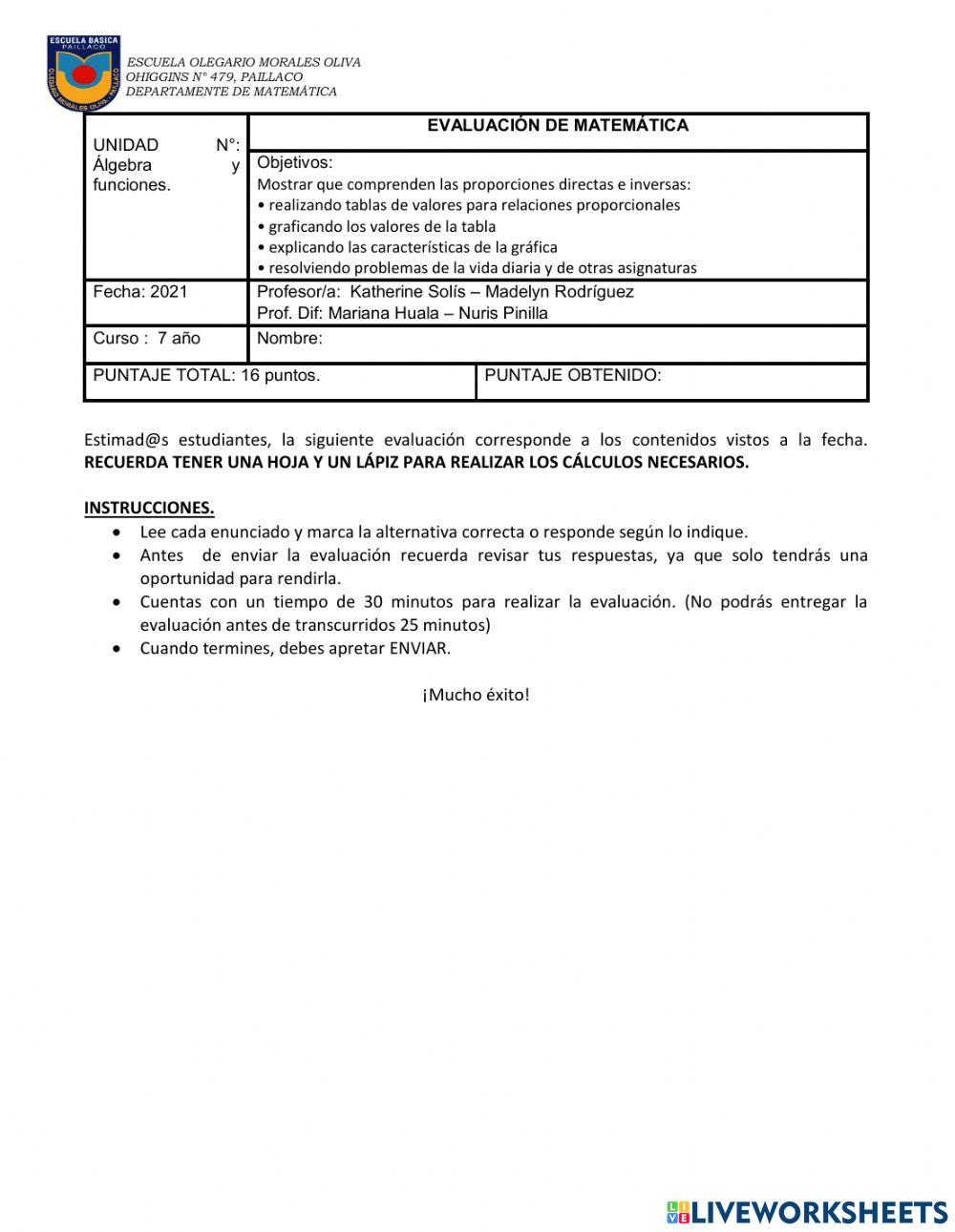 Evaluación proporción directa e inversa