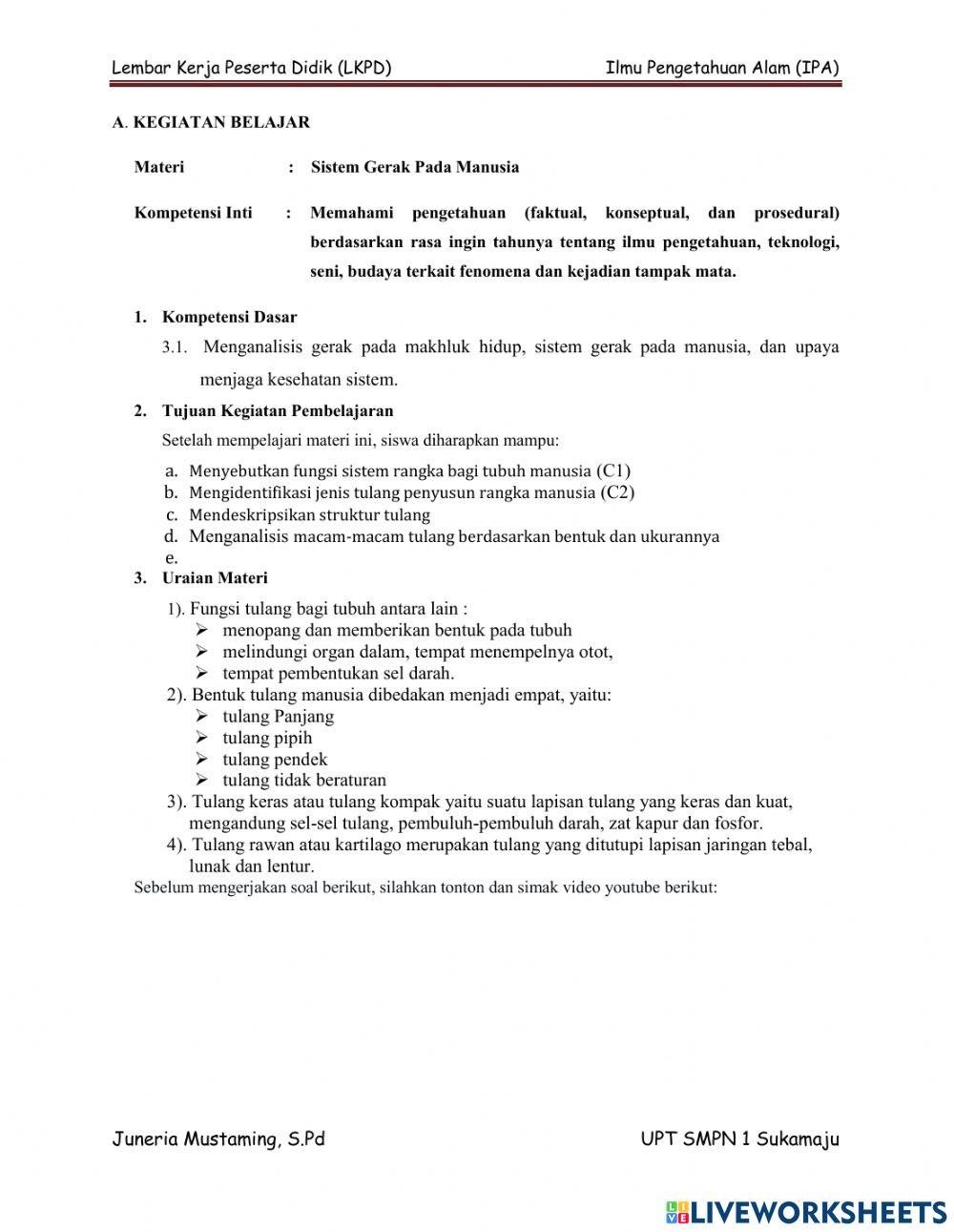 LKPD Sistem Gerak Pada Manusia