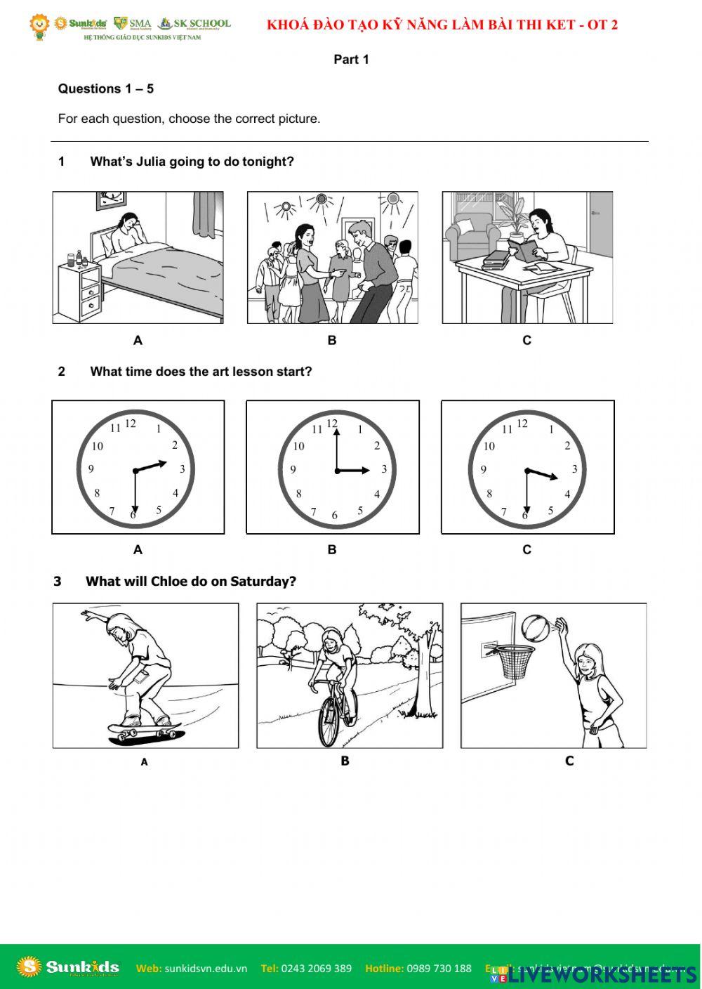 ĐTNQ14B-KET.E.SK -  KHOÁ ĐÀO TẠO KỸ NĂNG LÀM BÀI THI KET(A2 KEY FOR SCHOOL)(KET.E)-Listening