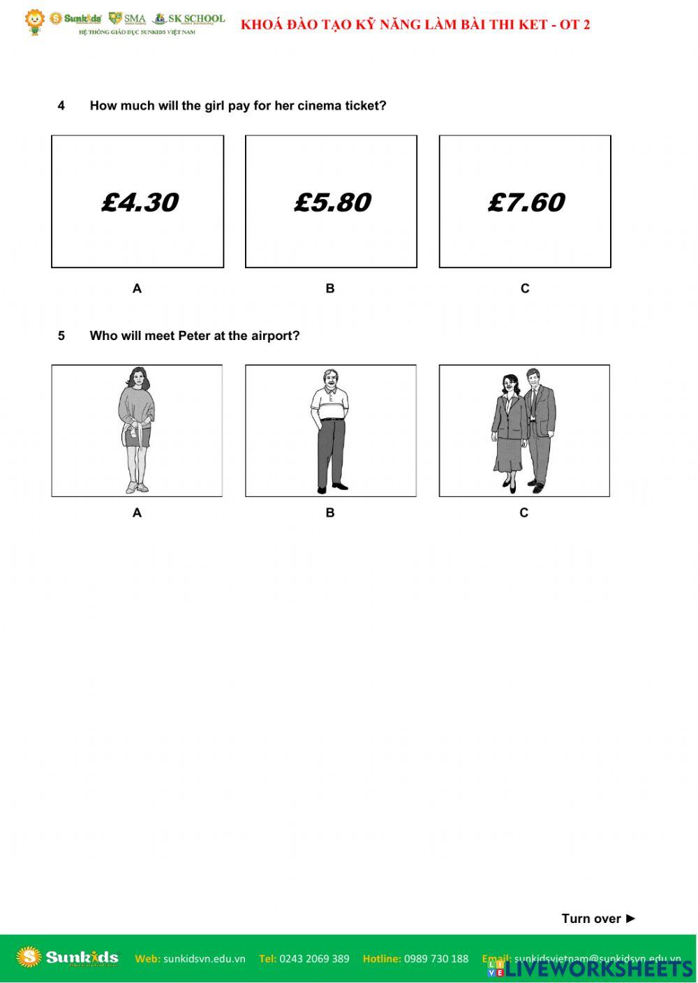 ĐTNQ14B-KET.E.SK -  KHOÁ ĐÀO TẠO KỸ NĂNG LÀM BÀI THI KET(A2 KEY FOR SCHOOL)(KET.E)-Listening