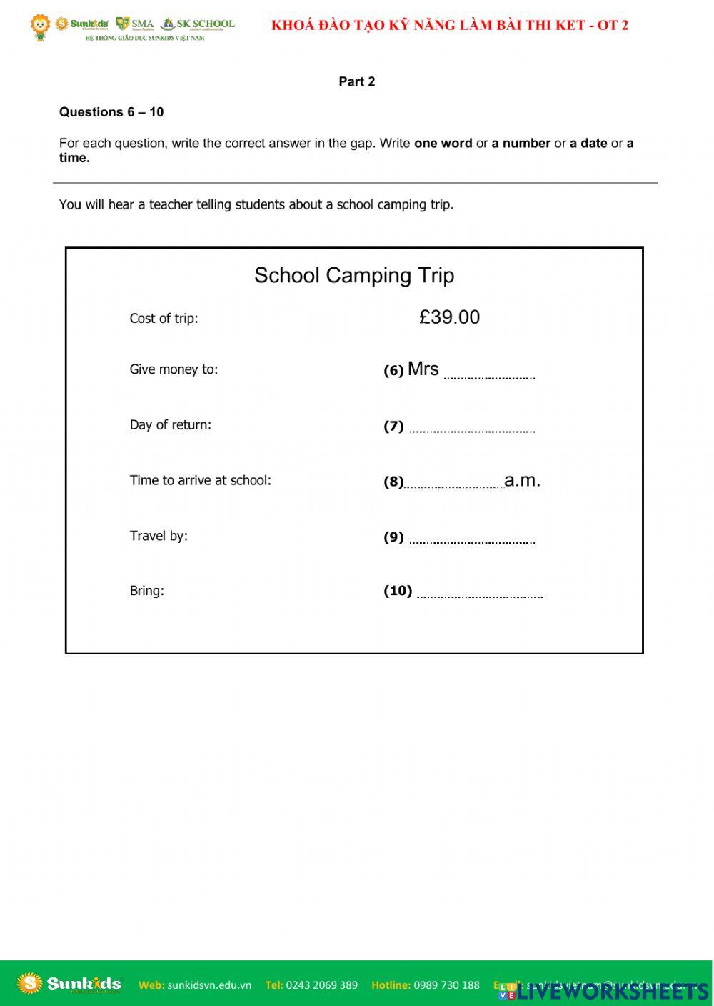 ĐTNQ14B-KET.E.SK -  KHOÁ ĐÀO TẠO KỸ NĂNG LÀM BÀI THI KET(A2 KEY FOR SCHOOL)(KET.E)-Listening