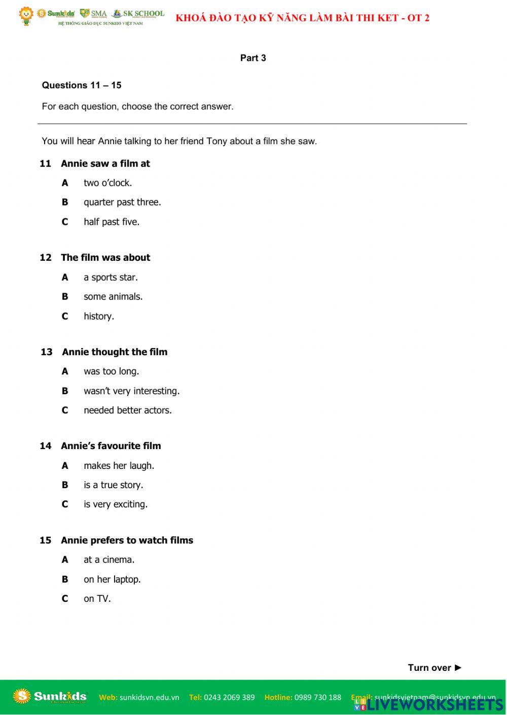 ĐTNQ14B-KET.E.SK -  KHOÁ ĐÀO TẠO KỸ NĂNG LÀM BÀI THI KET(A2 KEY FOR SCHOOL)(KET.E)-Listening