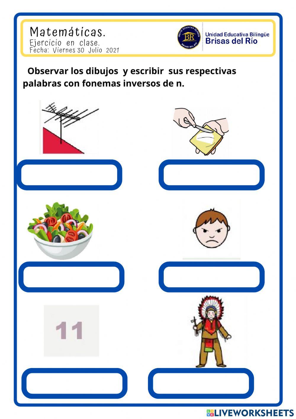Palabras con fonemas inversos  de n.