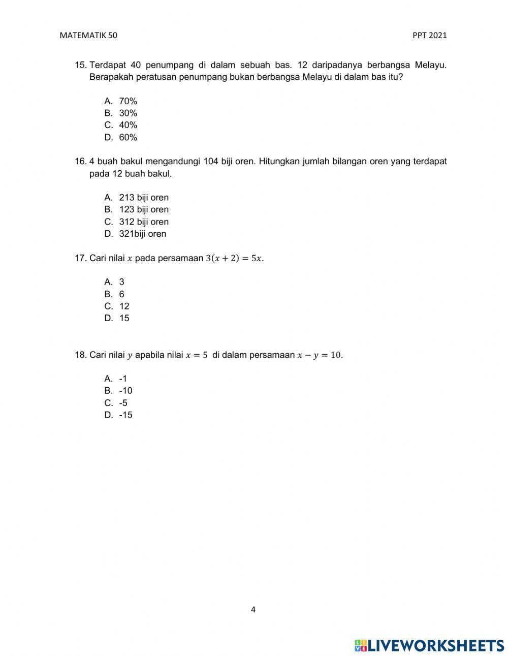 Peperiksaan pertengahan tahun matematik tingkatan 1