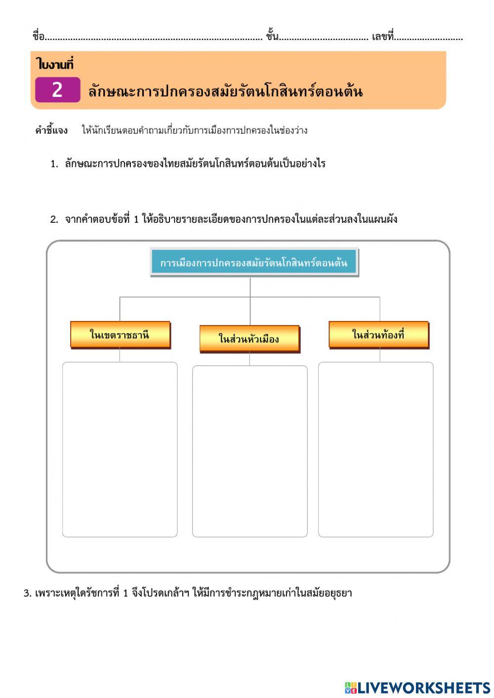 ใบงานที่ 2 ลักษณะการปกครองสมัยรัตนโกสินทร์ตอนต้น