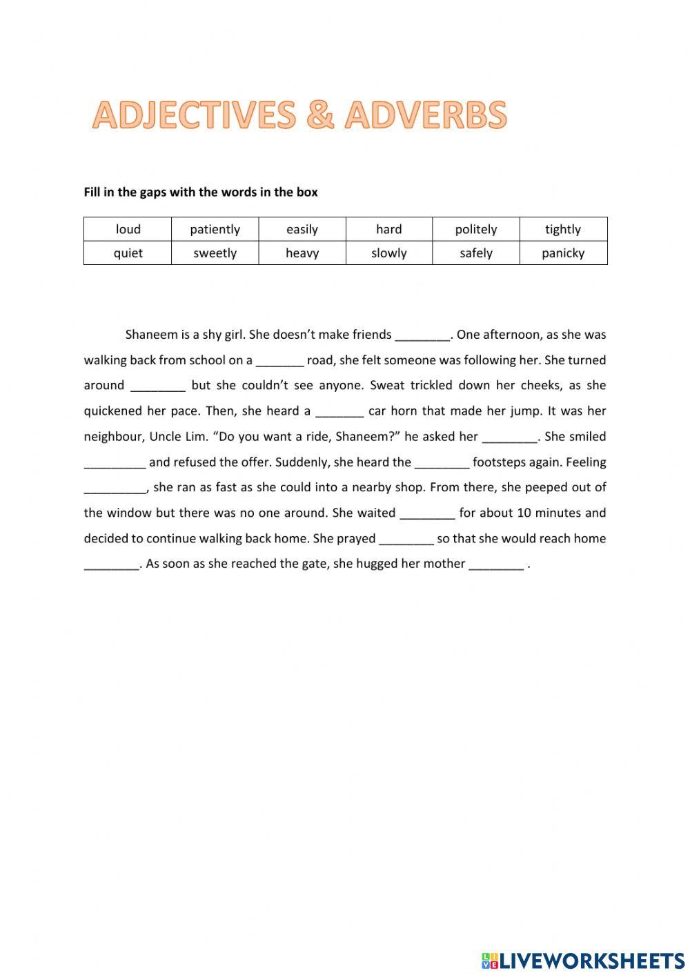 Adjectives and adverbs gap filling