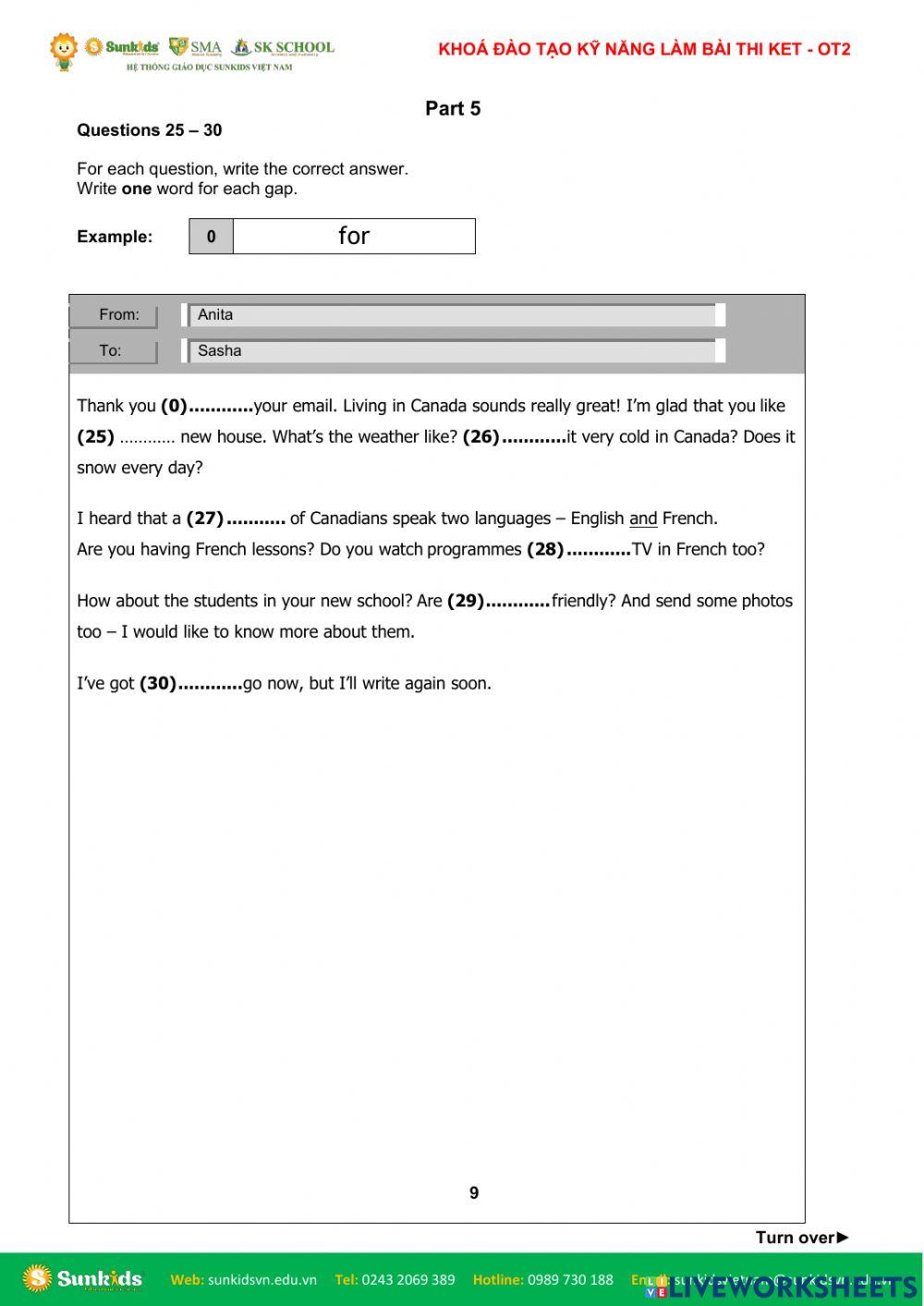 ĐTNQ14B-KET-E.SK- KHOÁ ĐÀO TẠO KỸ NĂNG LÀM BÀI THI KET(A2 KEY FOR SCHOOL)(KET.E)- Reading