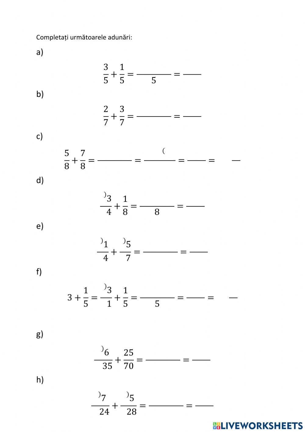 Adunarea fractiilor ordinare 1
