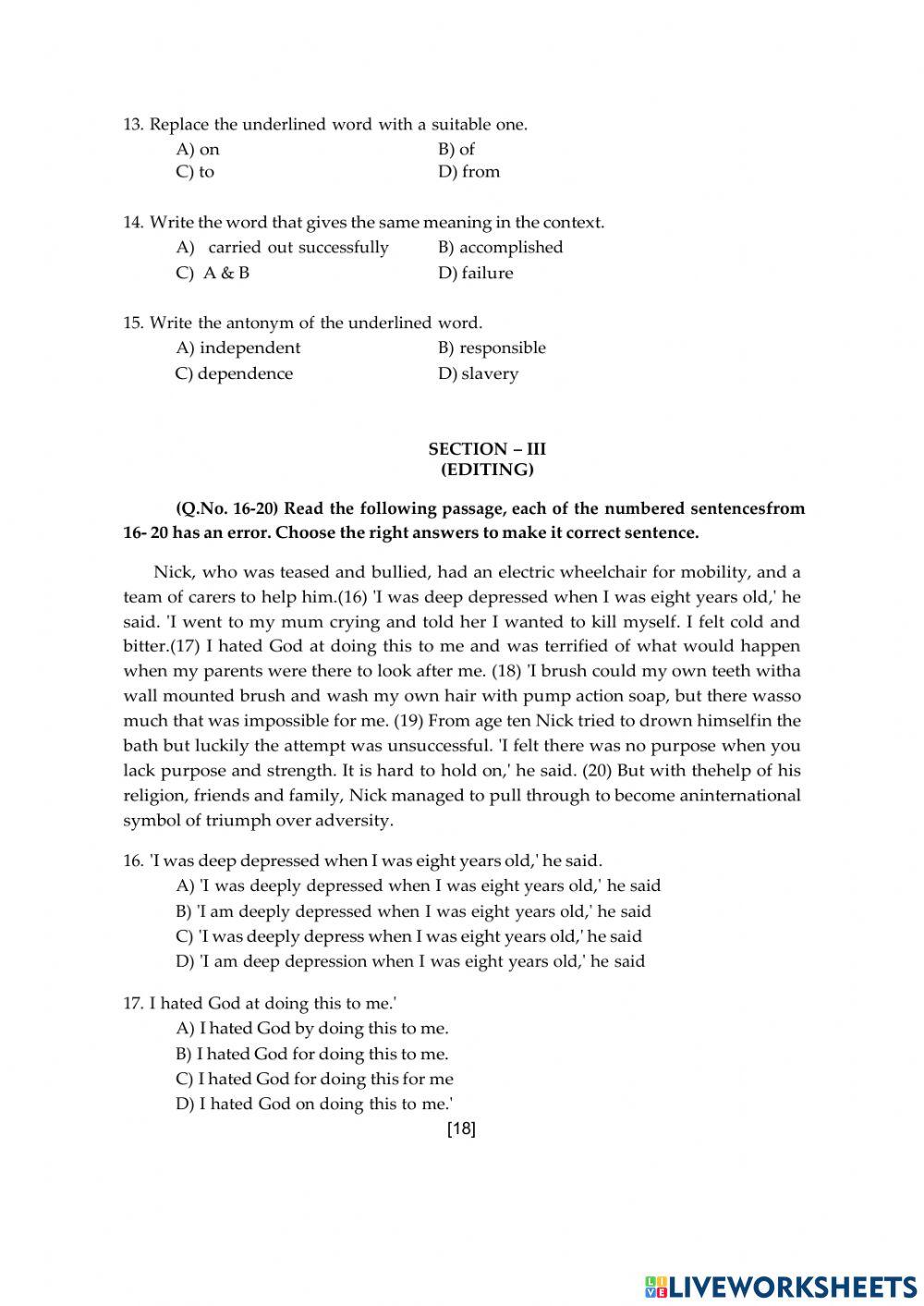 Worksheet 4 level 2