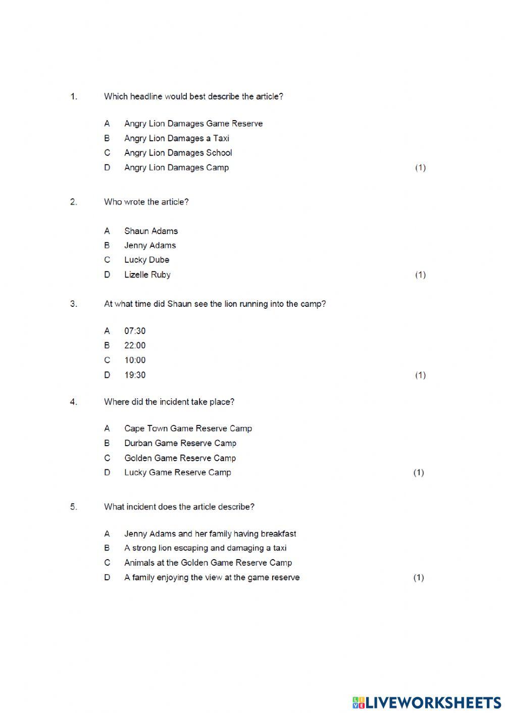 Grade 4 English Grammer exam part 1