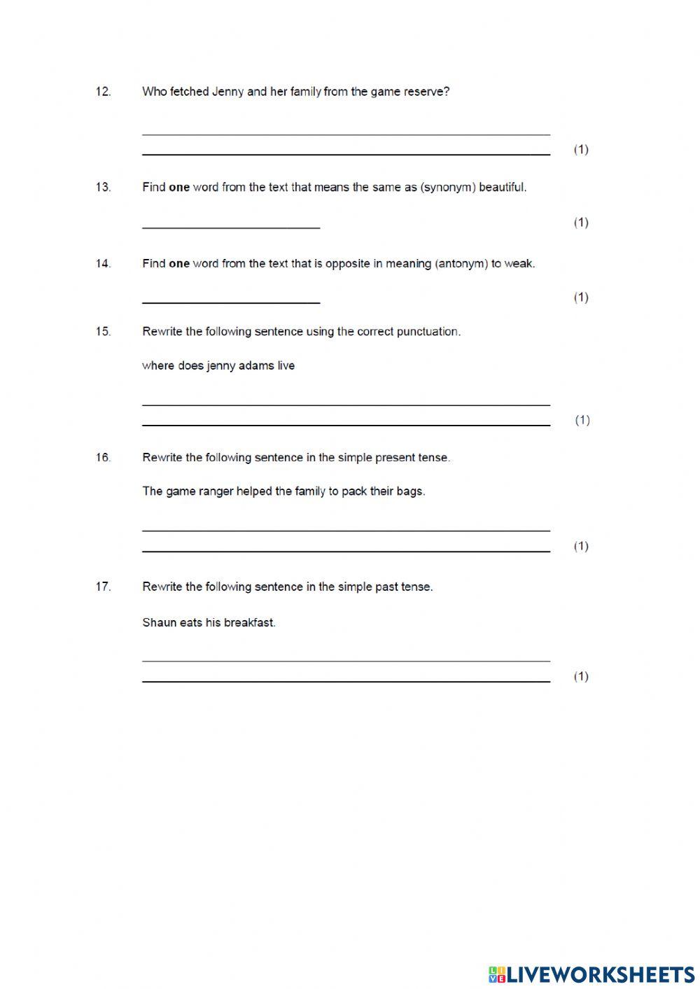 Grade 4 English Grammer exam part 1