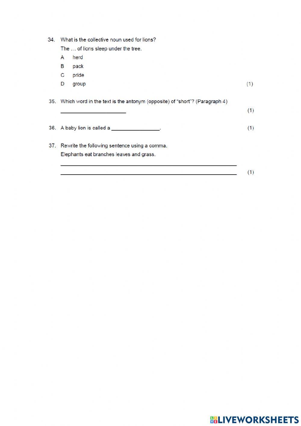 Grade 4 writing English paper 2 part 1