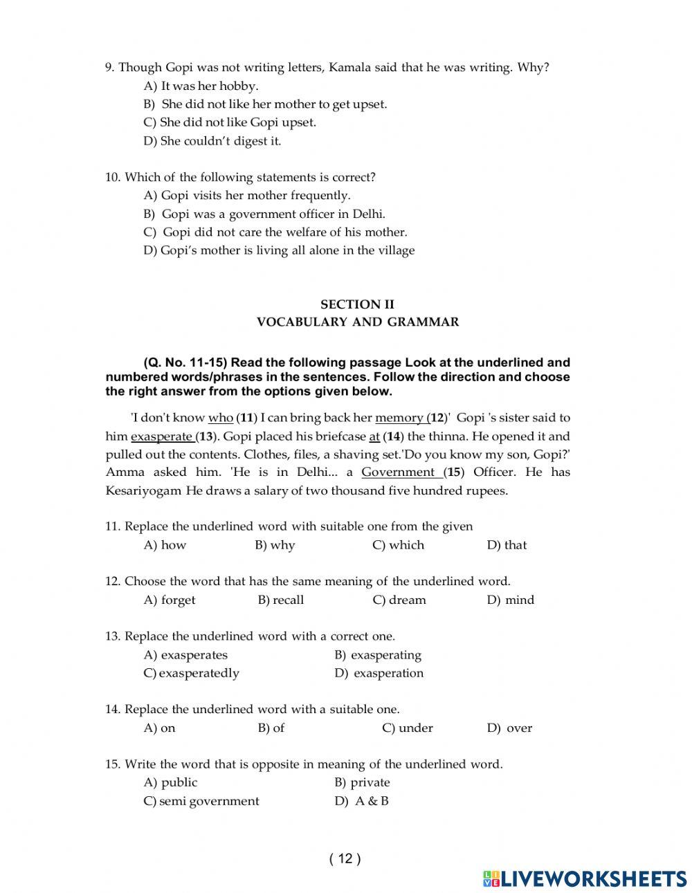 The Tattered Blanket interactive worksheet Live Worksheets