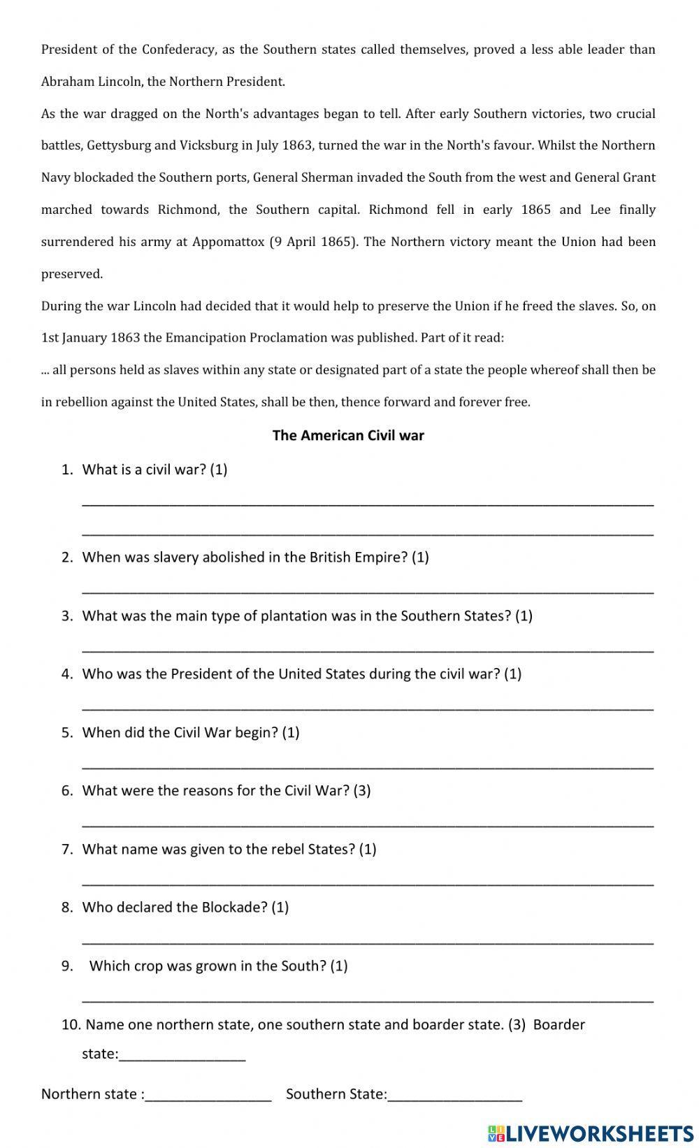 1212792 | American Civil War | kckemp | LiveWorksheets