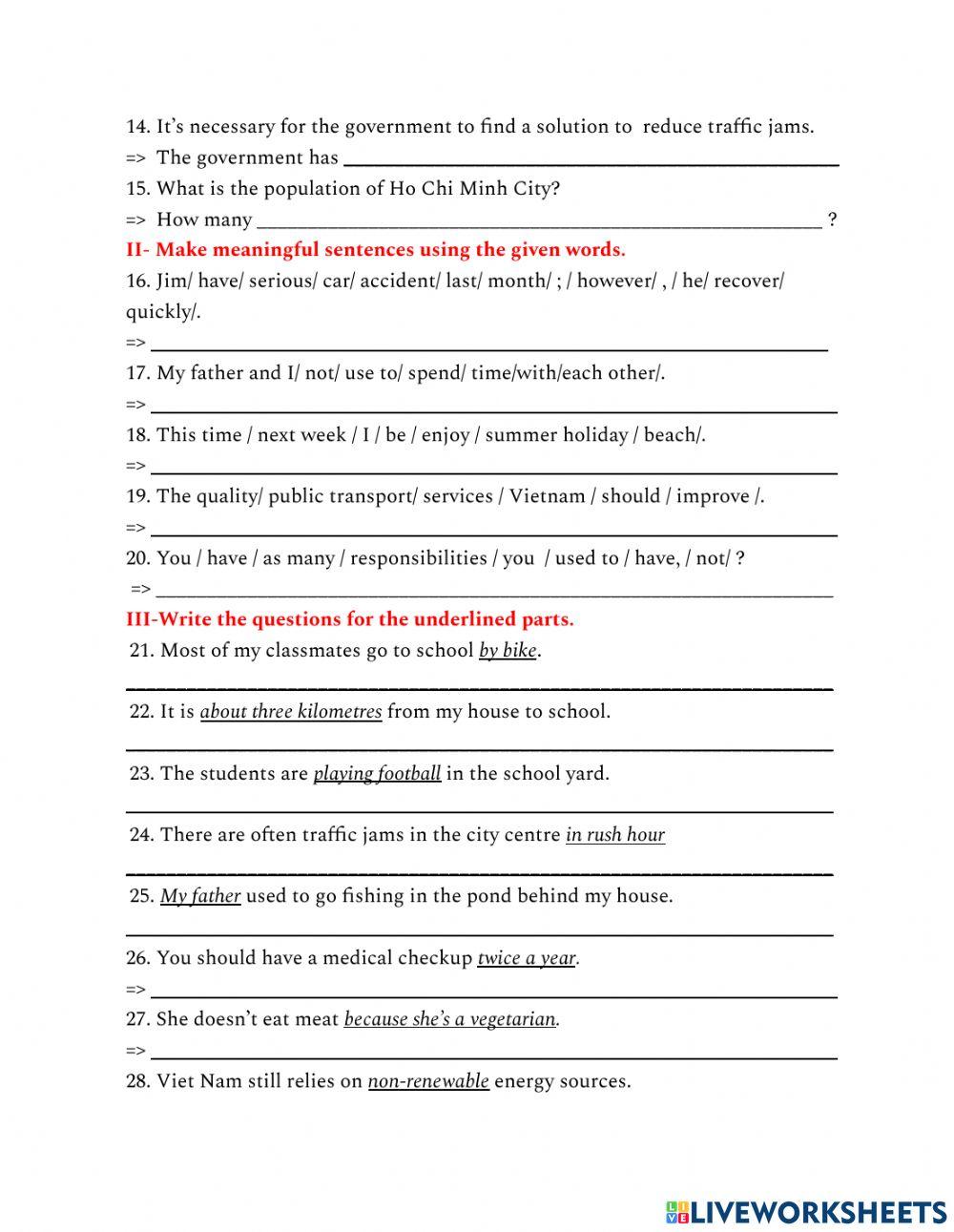 Revision for the final test- grade 7 (WRITING)