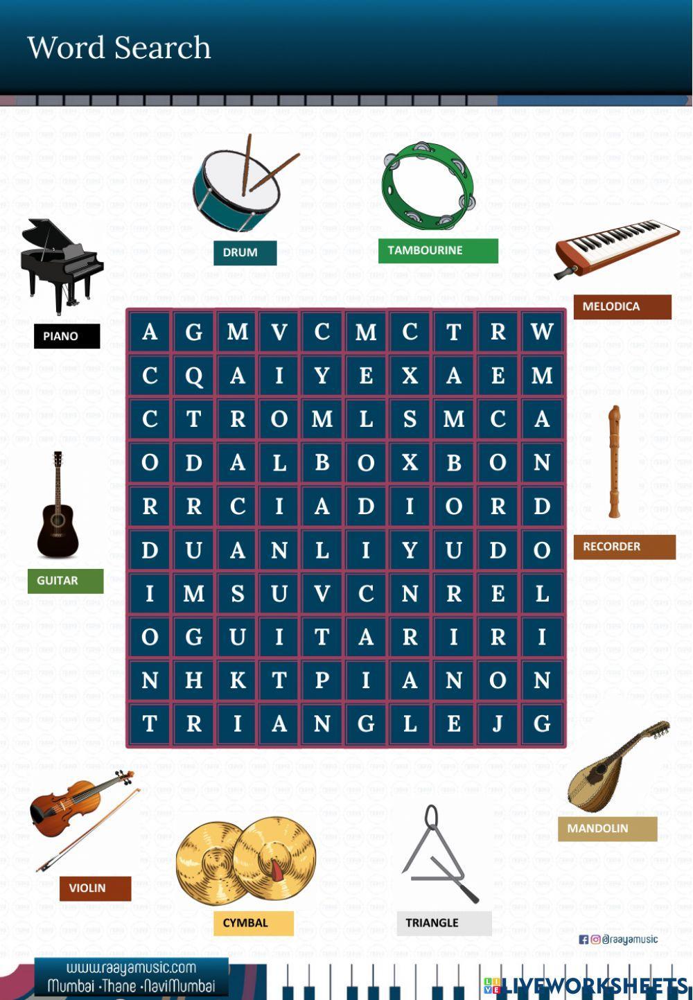 Musical Instruments - Word Search