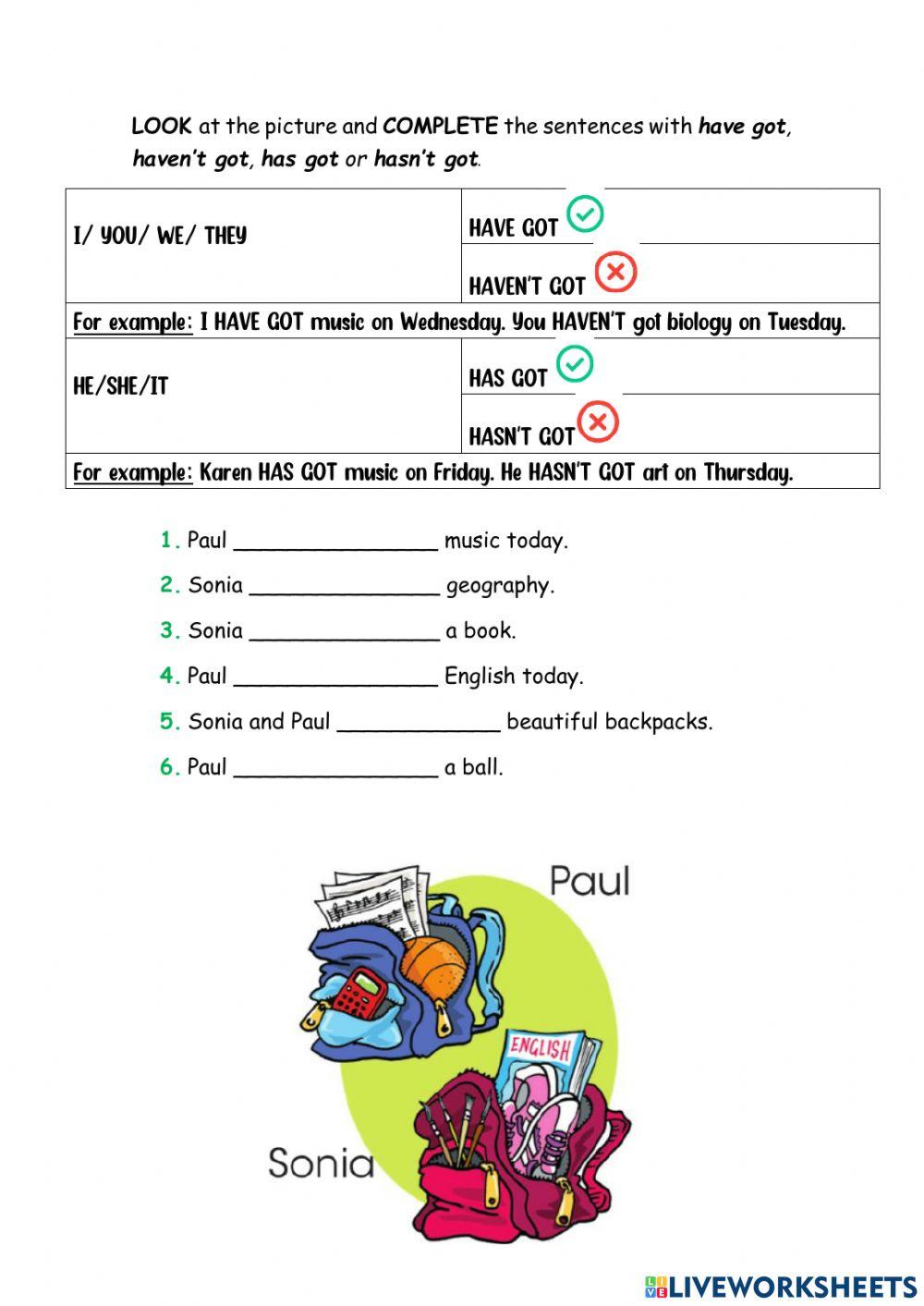 Have got - have… | Free Interactive Worksheets | 1212957