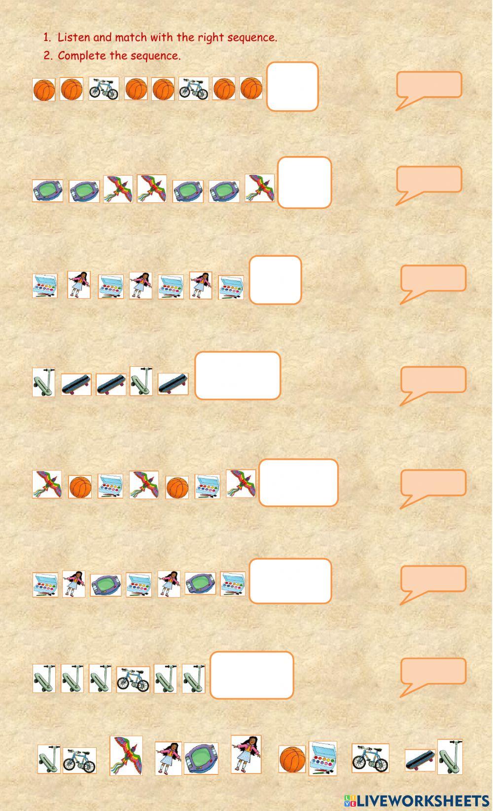 TOYS 4: SEQUENCES listen and complete