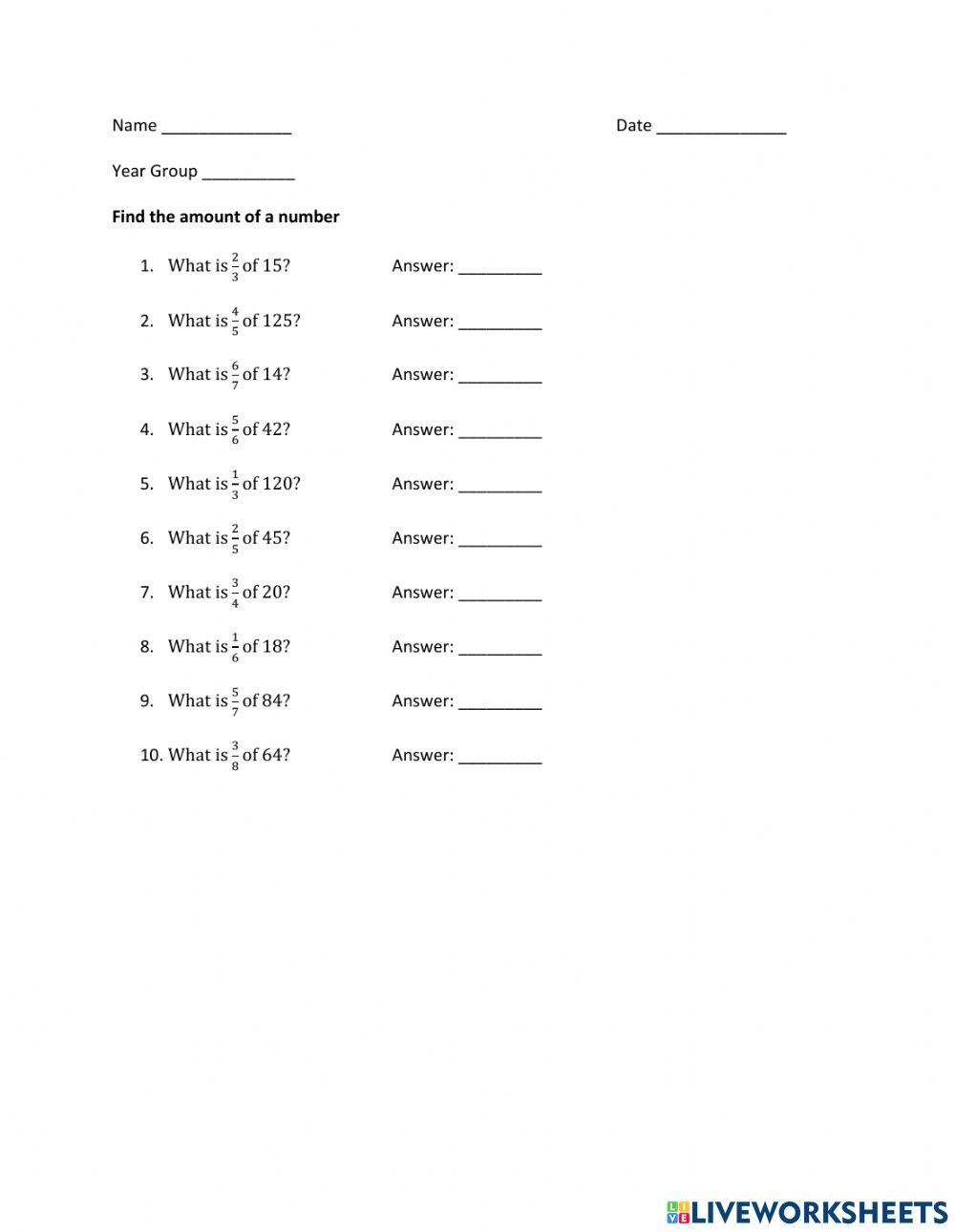 Fraction of an Amount - Any Fraction