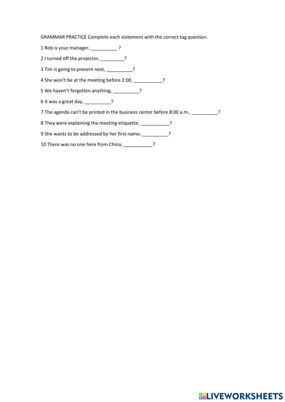 English tag questions