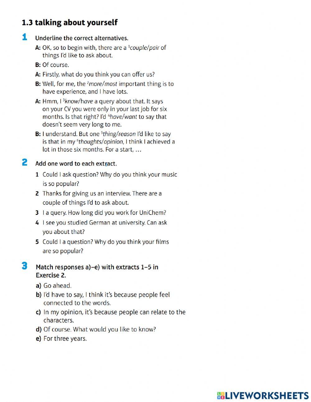 Talking about yourself- Job Interview