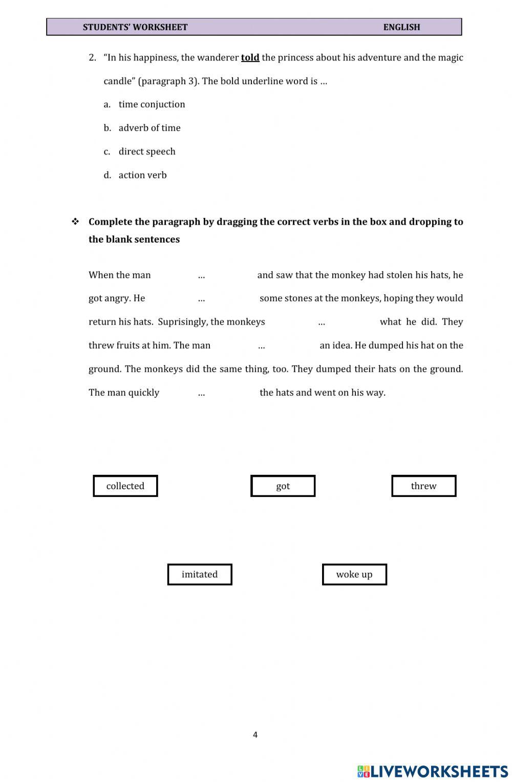Student's Worksheet (Narrative Text)
