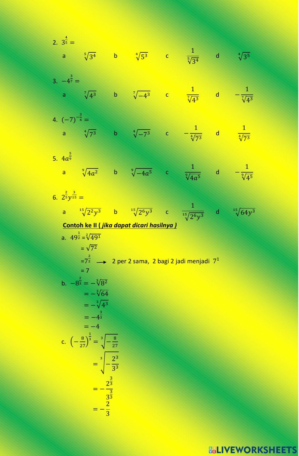 Hubungan bilangan berpangkat pecahan dengan bilangan bentuk akar