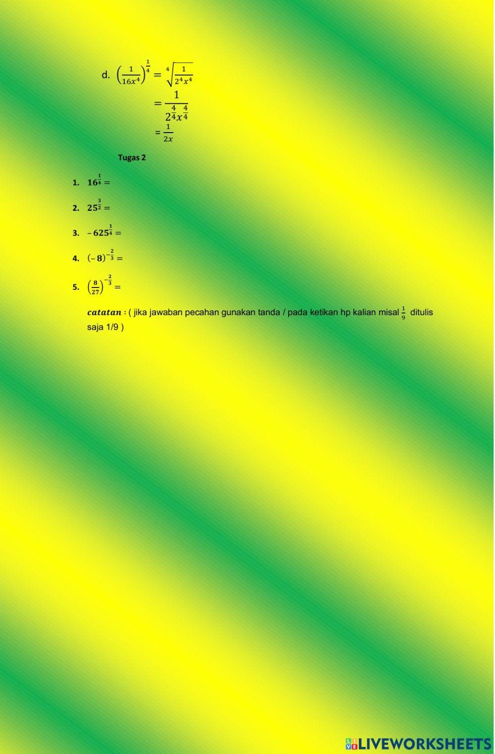Hubungan bilangan berpangkat pecahan dengan bilangan bentuk akar