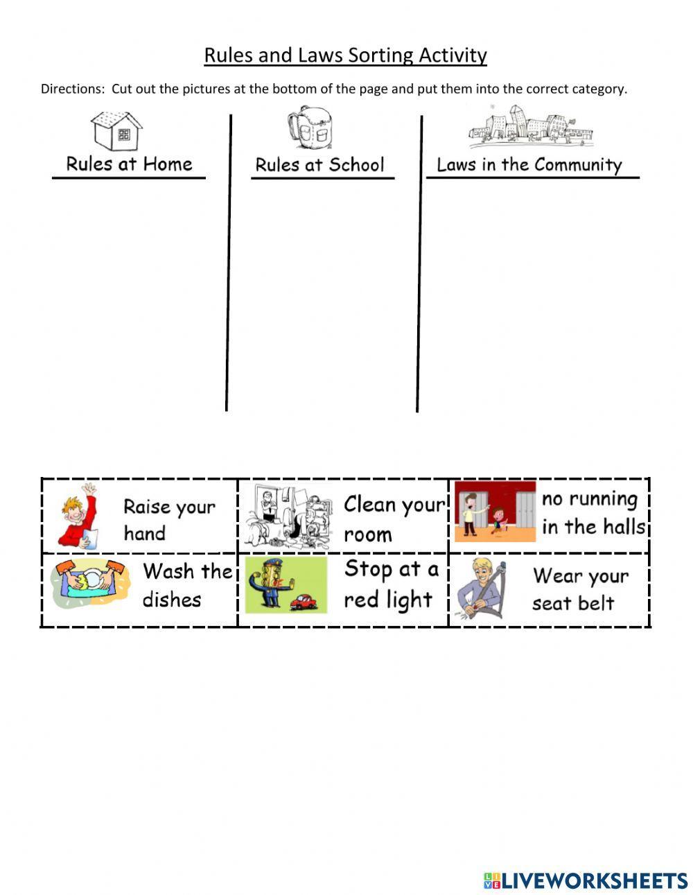 Rules and Laws Sorting Activity