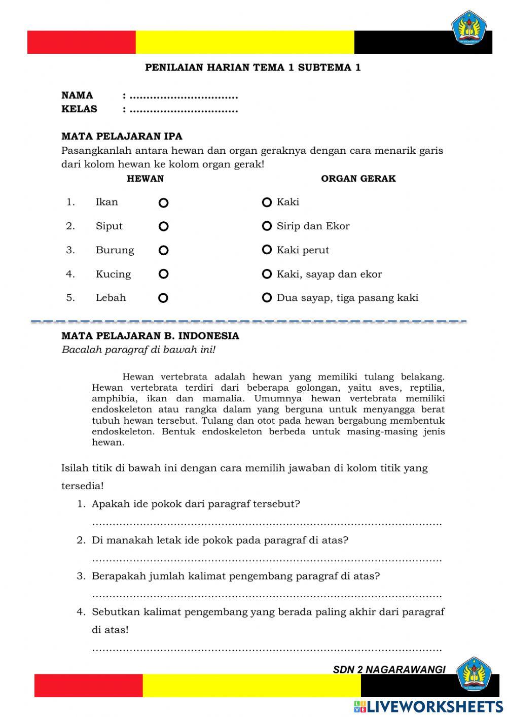PH Kelas V Tema 1 Subtema 1