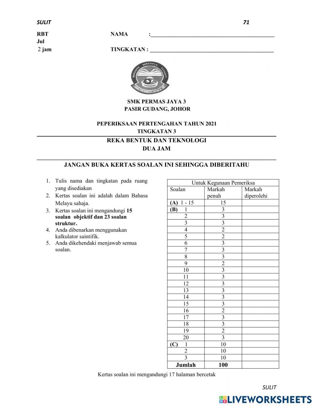 Bahagian a ppt rbt ting 3 2021