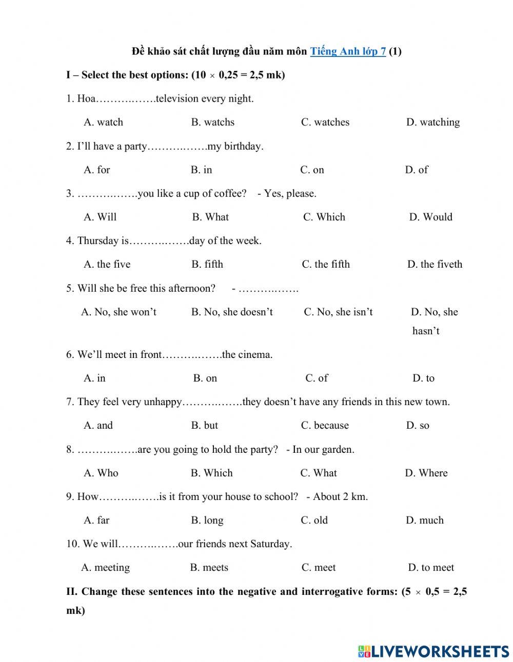 English 7 interactive worksheet | Live Worksheets